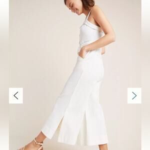 By Anthropologie Cape Cod Linen Jumpsuit Crop Boho Neutral Tank Vacation Size 4